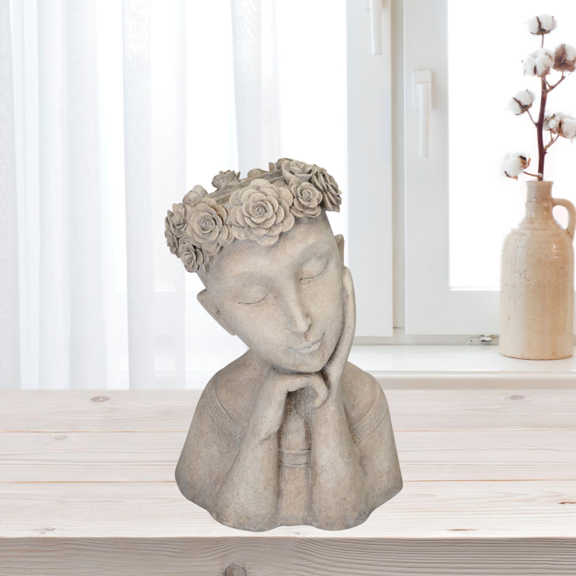 Aniceday Gesicht Skulptur Blumentopf Aus Harz – Grau, 15,8x14,5x20 Cm, Für Garten, Balkon Oder Als Deko