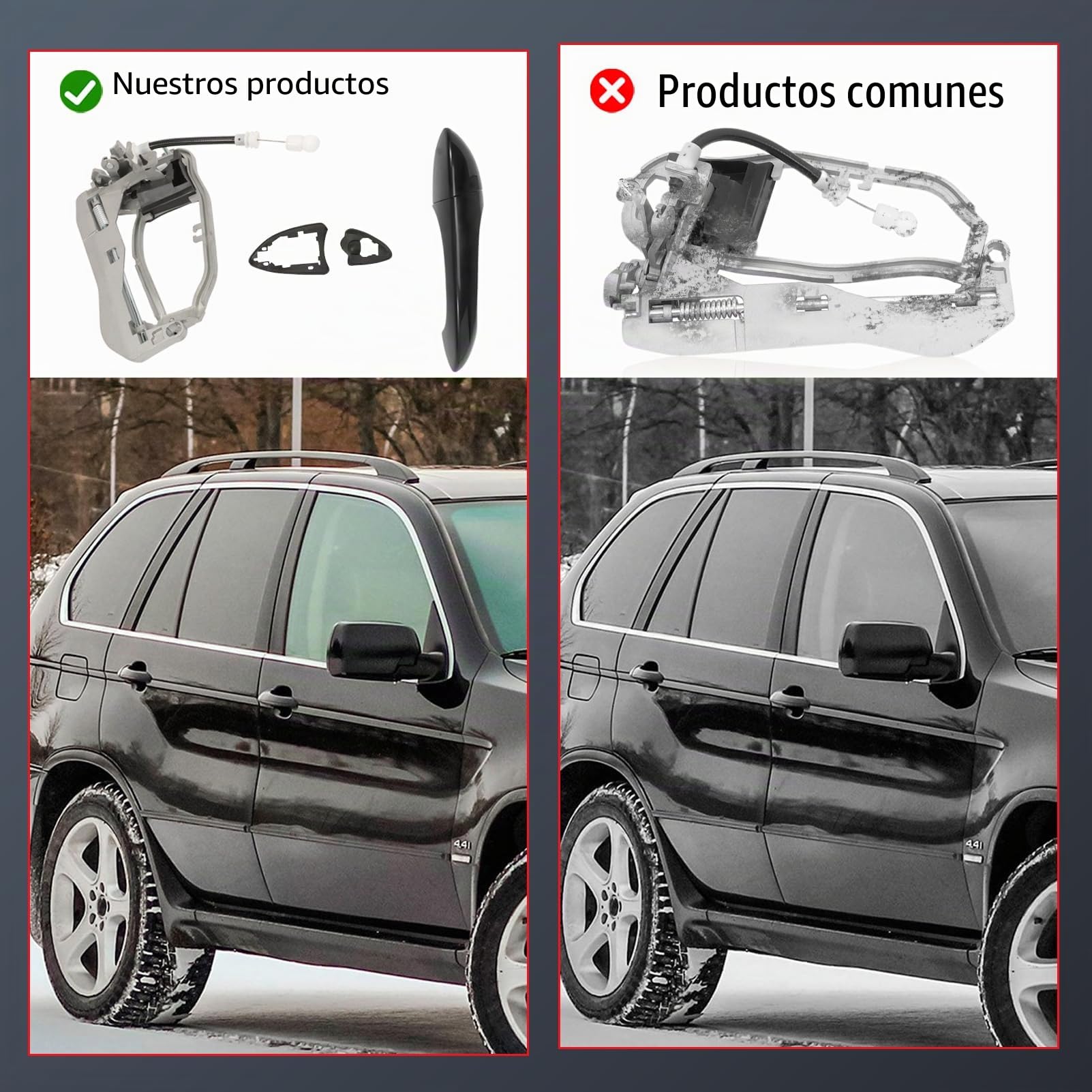 Mecanismo de tirador de puerta exterior compatible con X5 E53 (1999-2006) delantero derecho (lado del pasajero) negro 8 cm de ancho
