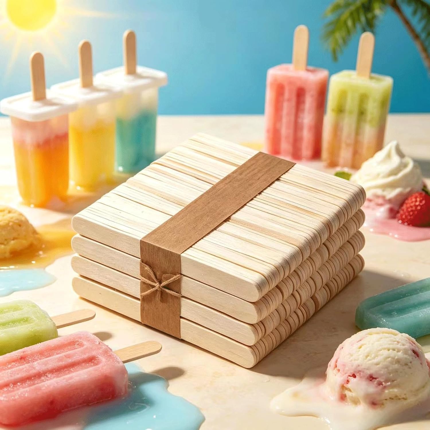 240 Pcs Craft Sticks Ice Cream Sticks - Borogo Natural Wood Popsicle Craft Sticks 4.5 inch Length Treat Sticks Ice Pop Sticks for DIY Crafts