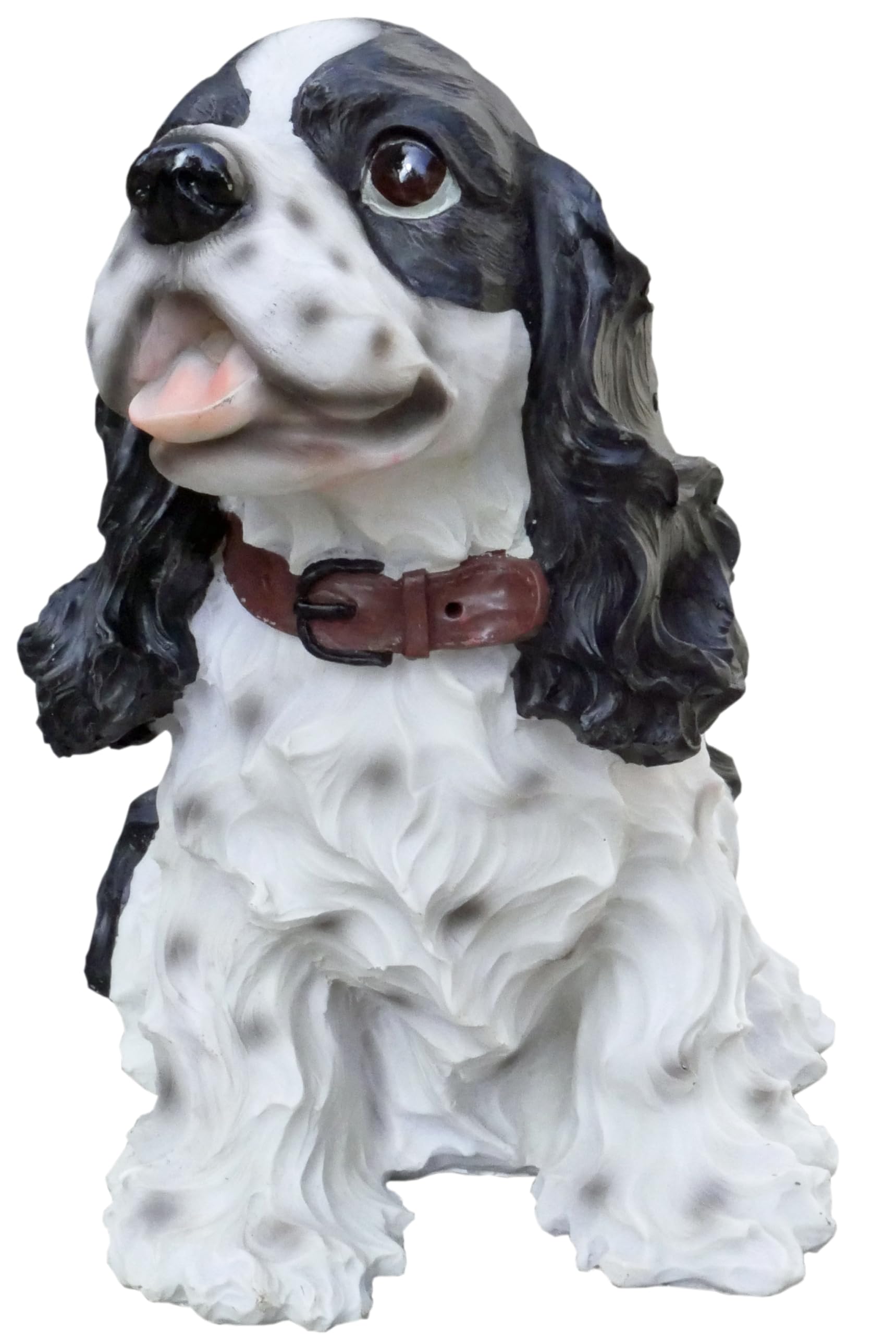 25cm Cocker Spaniel Dog garden Ornament, Realistic Look Sitting Dog Decoration Puppy Dog statue outdoor Sculpture Resin Animal Figure for Home or Garden Patio Lawn (Black Patch Spaniel)