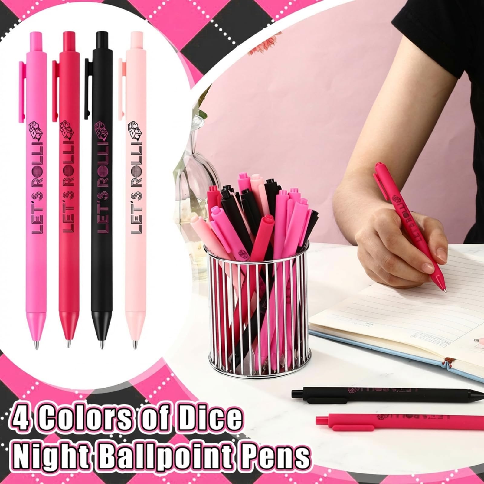 Sayglossy 25 Pcs Let's Roll Ballpoint Pens Gifts Bulk for Guests Women Dice Players Casino Themed Wedding Party Supplies Las Vegas Night Party Favors