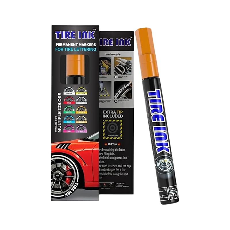 Caneta de Tinta Laranja para Pintura de Pneus Tire Ink, Ponta Fina, À Base de Água, 1 unidade