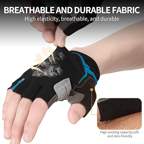 Miniatura 5 de Souke Sports Guantes de ciclismo para hombre con almohadillas de gel, guantes de bicicleta de medio dedo, ligeros, antideslizantes, absorben los