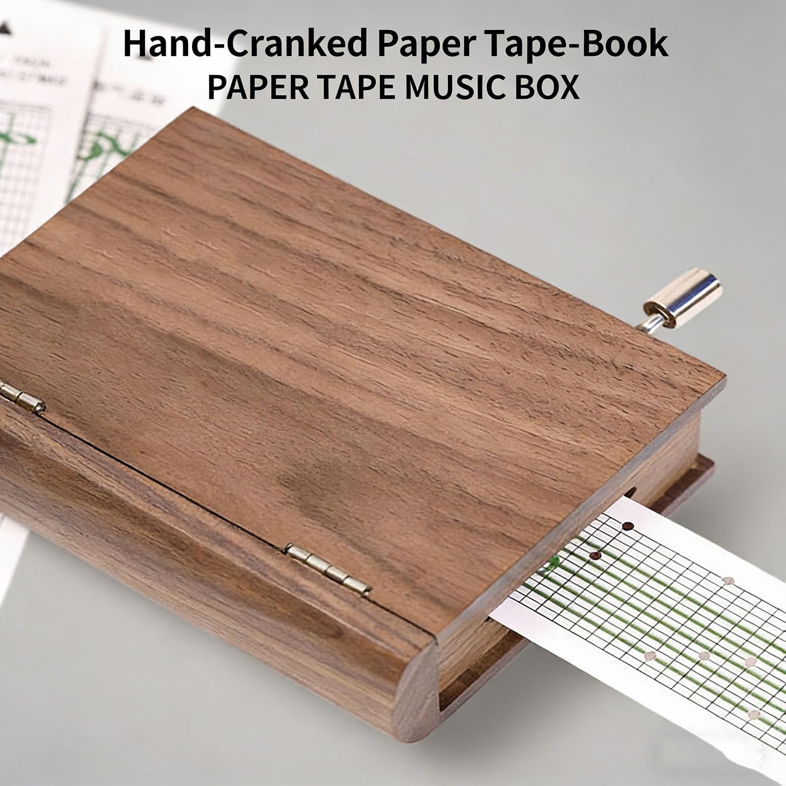 Caja musical de madera, movimiento musical de manivela de 15 notas, incluye cinta de papel en blanco y perforadora, ideal para manualidades creativas y regalos