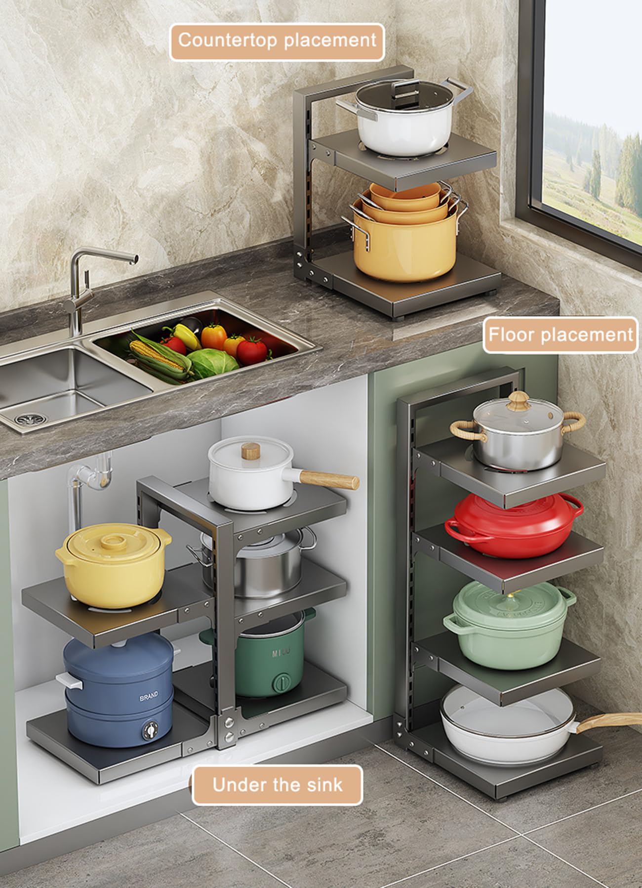Range Rangement Casseroles, 5 Niveaux Détachable Et Réglable en Hauteur Porte Casseroles,Rangement Cuisine pour Les Ustensiles De Cuisines Poêles, Casseroles, Couvercles,Blanc,5 Tier