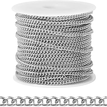 66FT 2mm Stainless Steel Curb Chains Bulk Roll for Jewelry Making DIY Craft