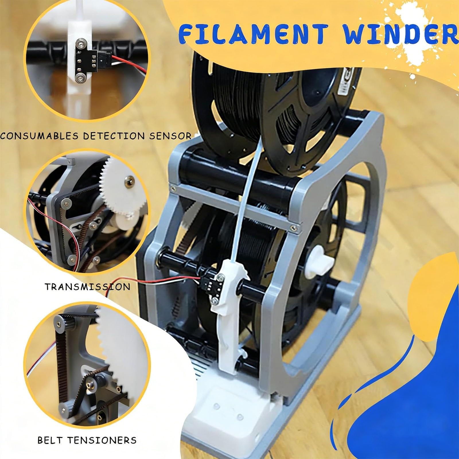Bobinadora de filamento 3D, rebobinadora eléctrica automática con arranque y parada inteligente para rollos de 1 kg, diseño sin enredos, compatible con PLA ABS para soldadura y costura