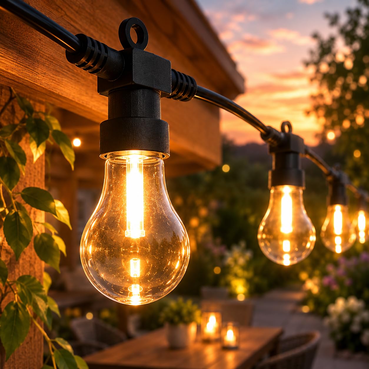 Festive Lights ConnectPro® 5m/16ft Connectable Outdoor Garden A60 Festoon Lights, Commercial Grade String Lights, IP65 Waterproof, Warm White Filament LED Bulbs, Patio, Yard & Pergola, No Plug