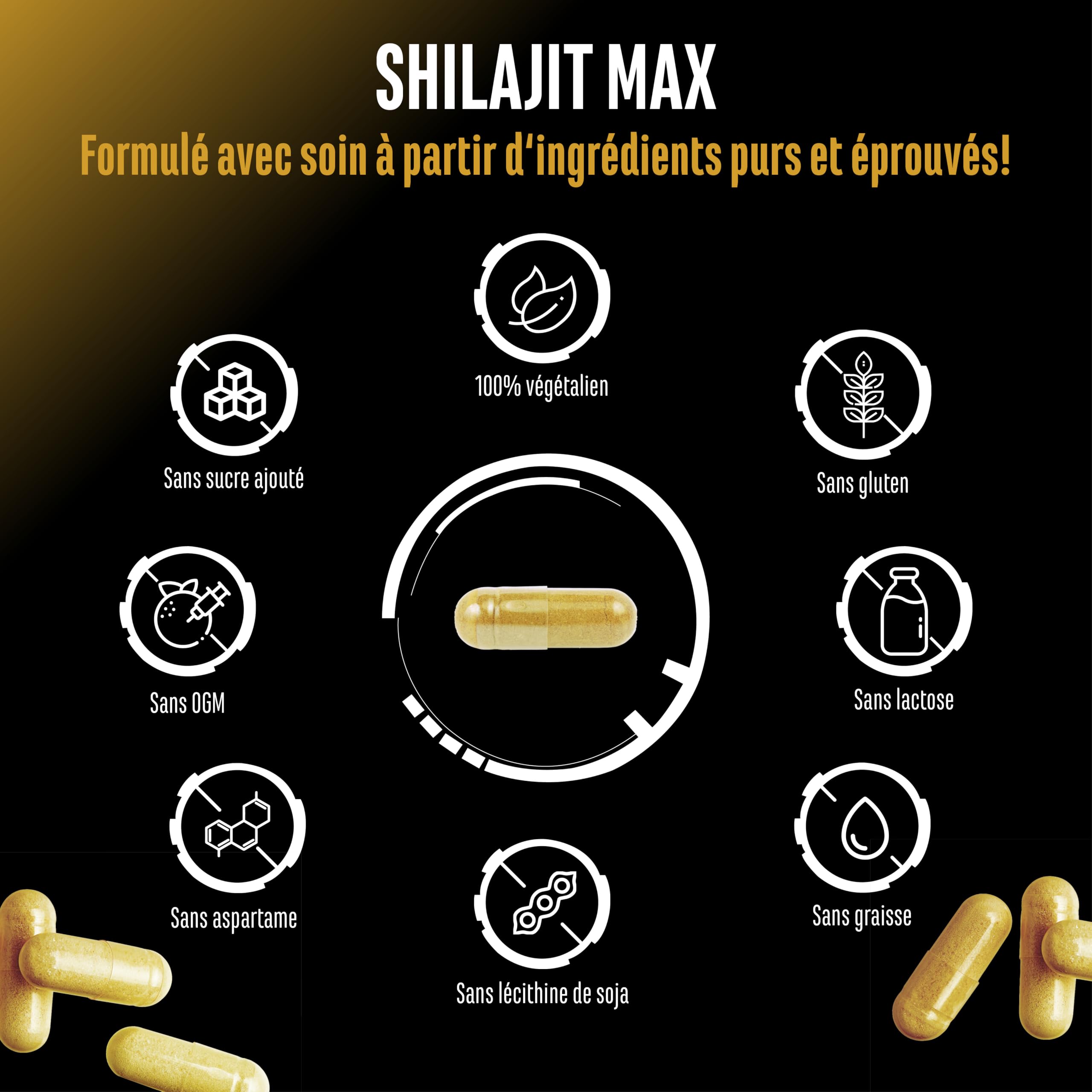 Mumijo Shilajit Max - 180 capsules à Haut Dosage avec 2000 mg par Dose Journalière - Extrait Original 10:1 avec 50% d’Acide Fulvique + 12% d’Acide Humique + Bioenhancer - sans Additifs Inutiles, Végan