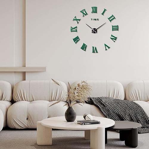 Miniatura 2 de Reloj silencioso para mejoras del hogar, funciona con pilas, 3D, espejo de acrílico grande, color azul