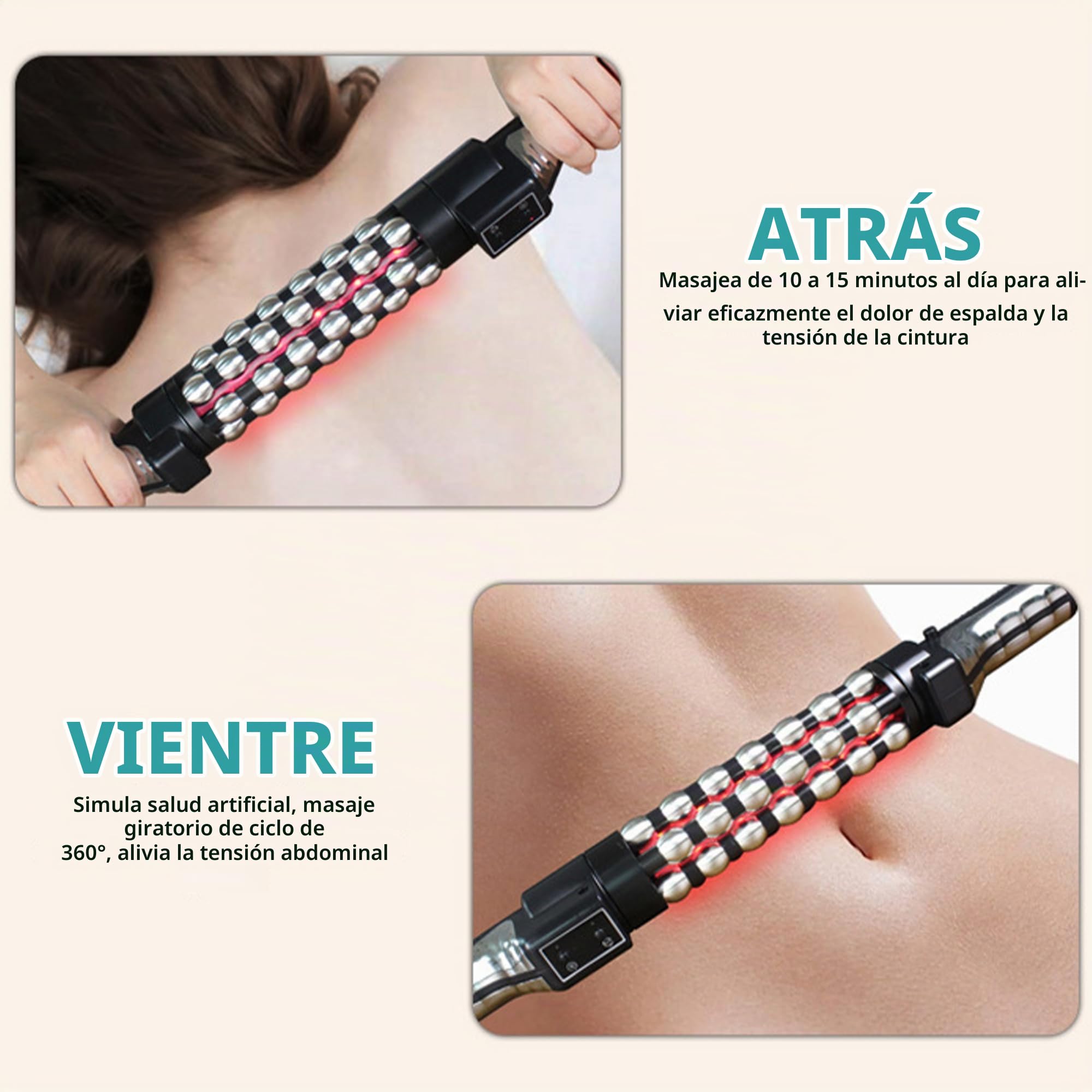 Masajerador De Rodillos De Metal Eléctrico con Luz Roja - Temperatura De 3 Velocidades Y Ajustes De Rotación - Masajeador De Tejido Muscular De Mano para Alivio del Dolor De Hombro