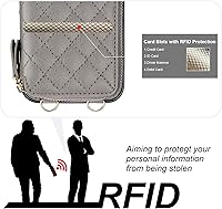 Vista 3 de Bocasal Funda tipo cartera cruzada para iPhone 14, con bloqueo RFID, de piel sintética, con cremallera, funda tipo cartera con función atril