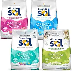 Kit Sabão em Pó Girando Sol Coco Baunilha Hipoalergênico Floral Paris Rosa Floral 1,6kg Limpeza Profunda Alta Performace 4 Uni Mistas