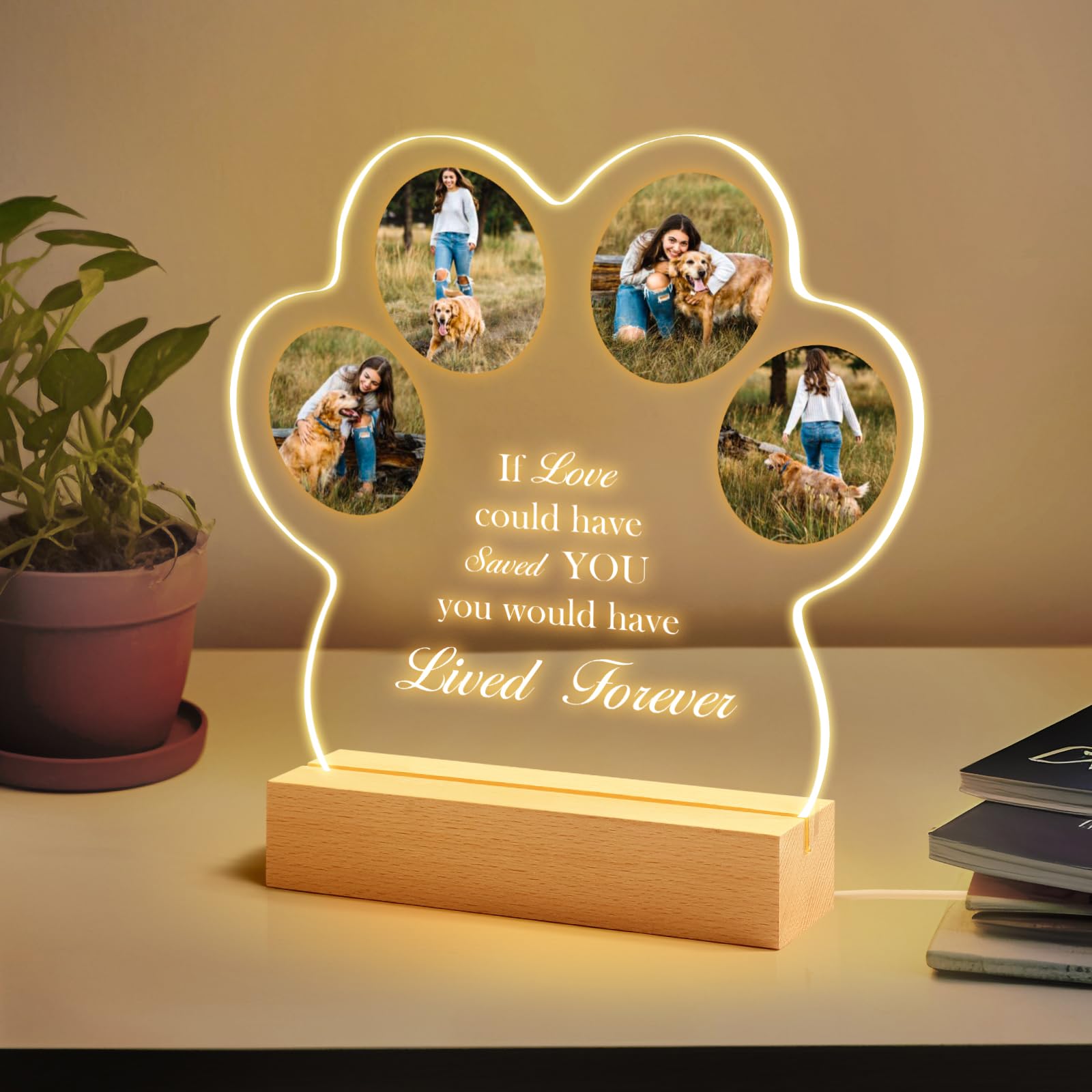 NIBESSER Personalised Dog Memorial Gifts, Dog Memorial Gifts for Loss of Dog in Memory of Pet Night Lights Custom Acrylic Plaque Cat Photo Frame Pet Sympathy Gift