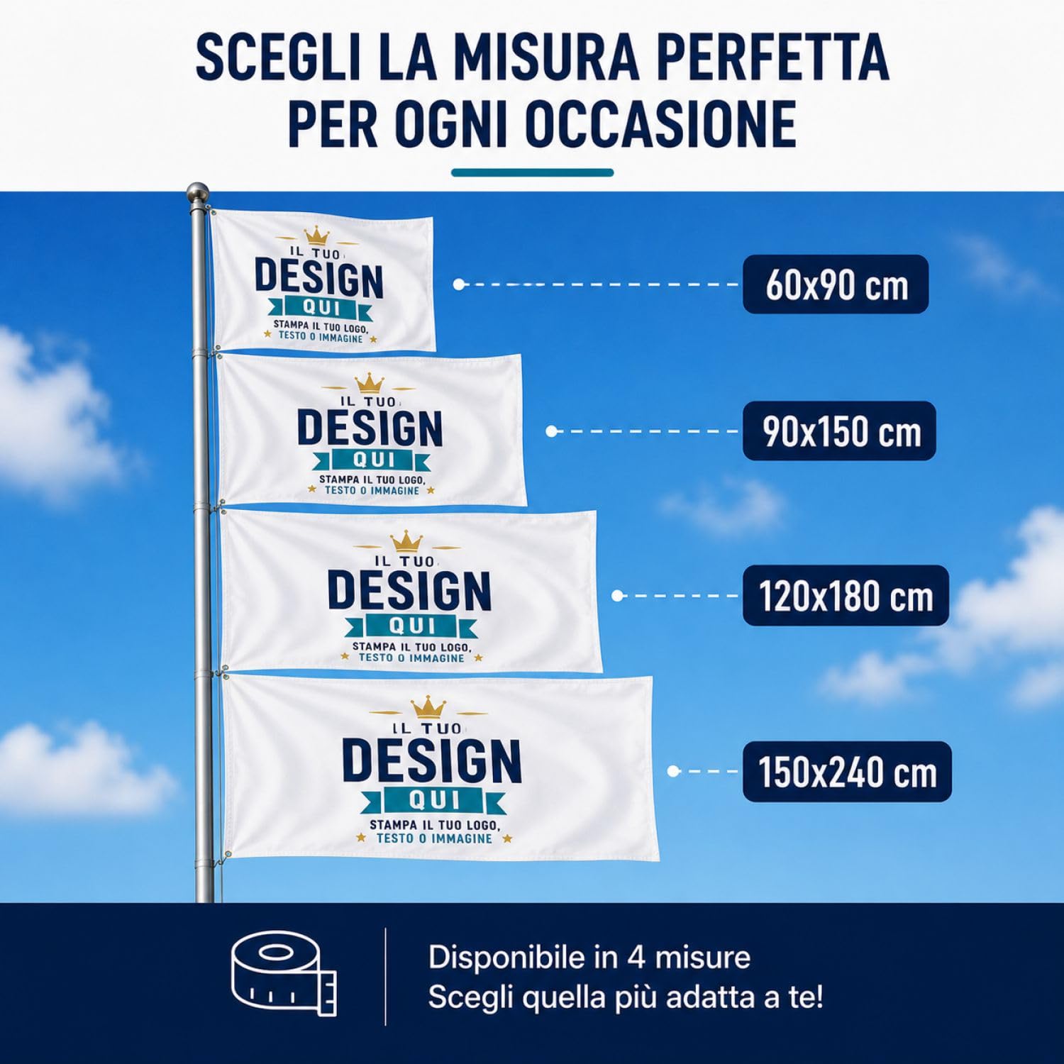 Bandiera Personalizzata - Personalizza Ora la tua bandiera - Inserisci testo, foto e/o immagini - 100% made in italy