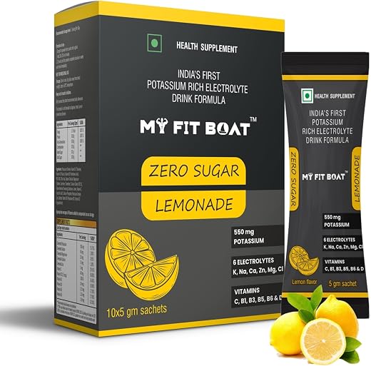 My Fit Boat Electrolytes Powder No Sugar - India's 1st Potassium-Rich Formula | Sugar Free Electrolyte Hydration Powder | 