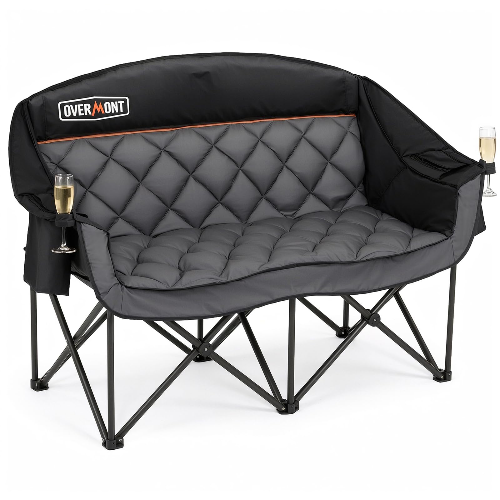 OVERMONT Oversized Camping Chair Double for Adults – 382kg Folding 2 Seater Sofa-Portable, Heavy Duty Lawn Chairs with Cooling Bag&Armrest Cup Holder - Fishing Garden Outdoor,Black