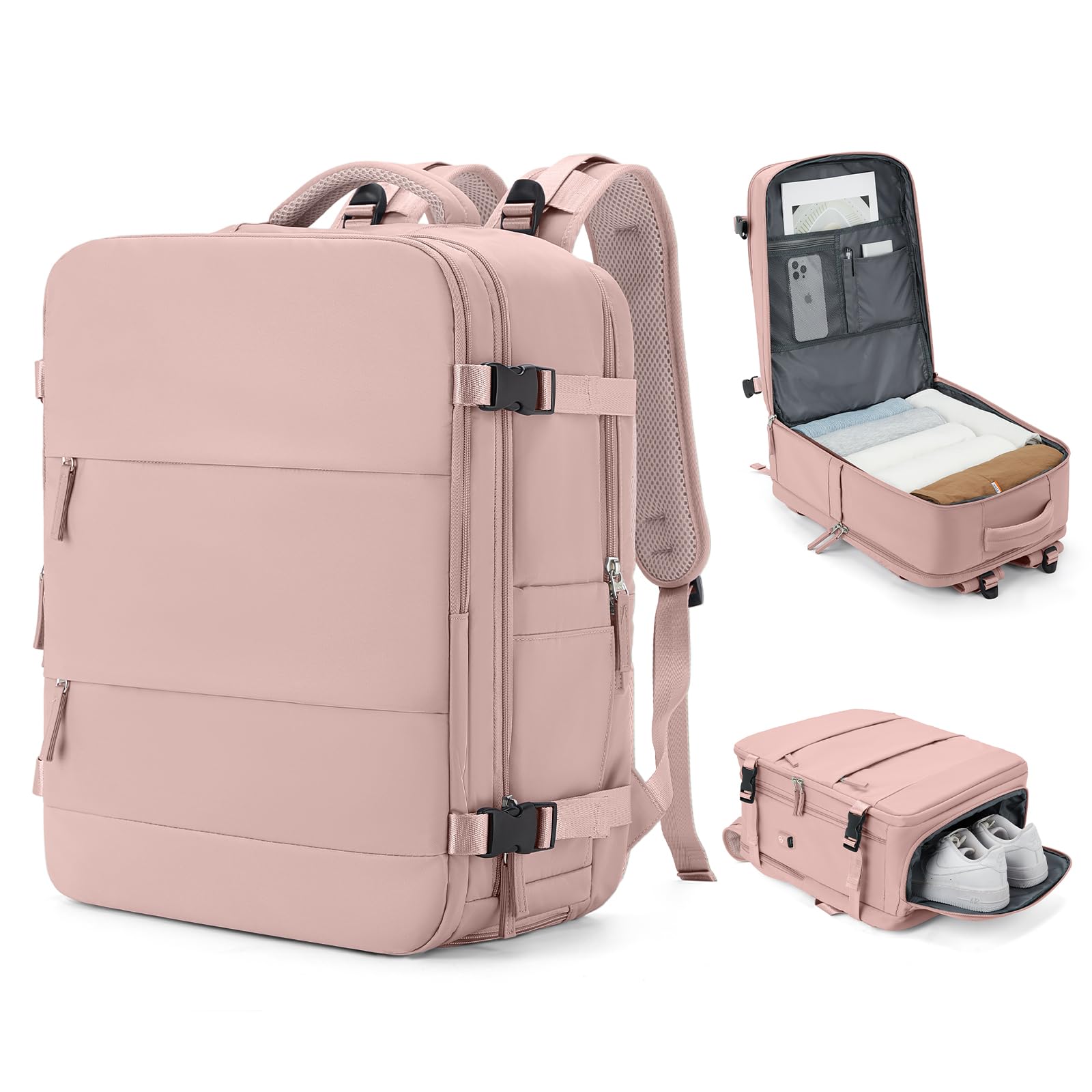 coowoz Large Travel Backpack Carry On for Women Man Gym Backpack with Laptop Compartment Mochila de Viaje Teacher Personal Item Backpack Rucksack Airplane Accessories Must Haves Pink