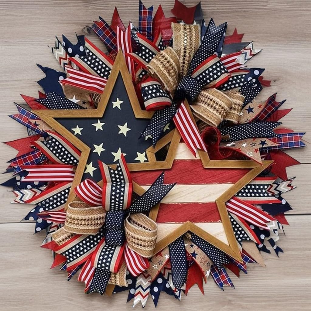 250th Anniversary Patriotic Wreath, Memorial Wreaths 3D Eagle Wreaths for Front Door, 17.8'' Red White and Blue Wreath All-Weather Farmhouse Outdoor Holiday Decoration(A) - 3