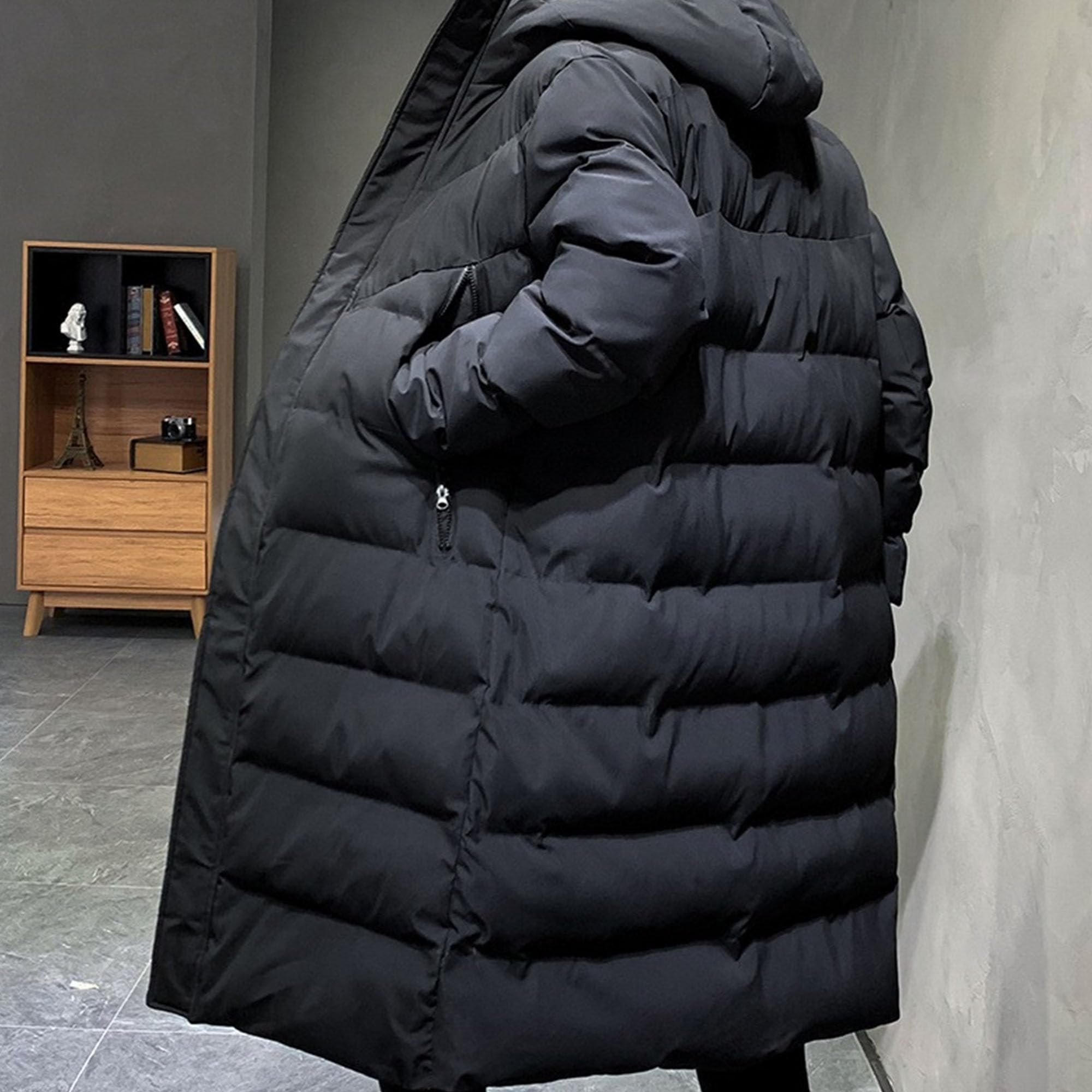 Uomo Casual Lungo Spessa Caldo Streetwear Giù Cappotto Lungo Con Cappuccio Collo Di Pelliccia Piumino Uomo Piumini