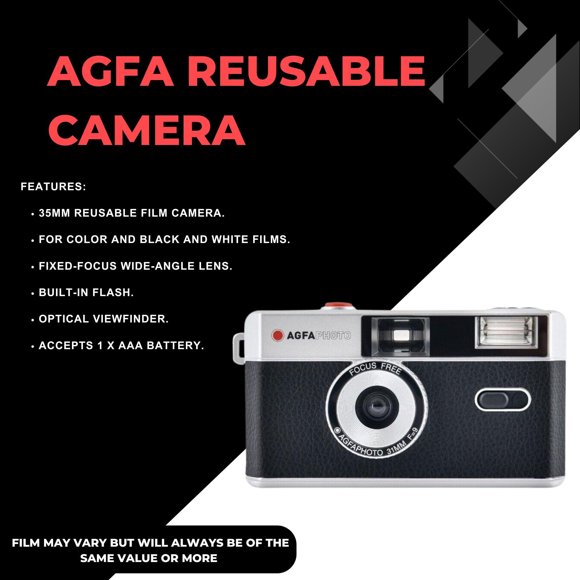 Set di fotocamere da 35 mm con fotocamera AgfaPhoto riutilizzabile da 35 mm, pellicola per fotocamera Kodak Ultramax 400 36 exp, Kodak Gold 200 36 exp, batteria e panno per obiettivo Clikoze con
