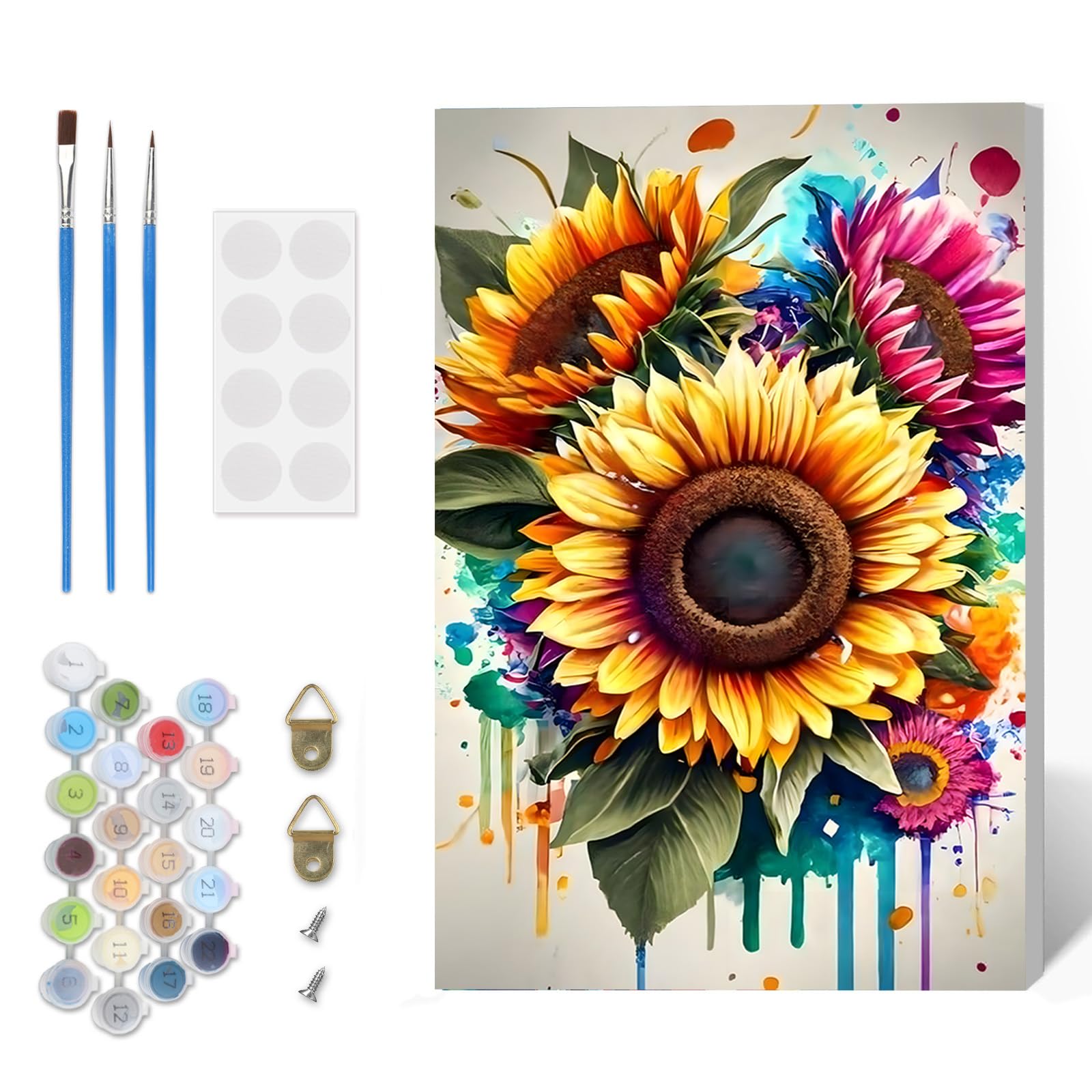 Paint by Numbers Kit for Adults Beginner with Frame, Sunflower Adults' Paint-by-Number Kits on Canvas, Flowers DIY Acrylic Painting by Numbers Easy Oil Painting by Number Kits for Home Decor, 8x12in