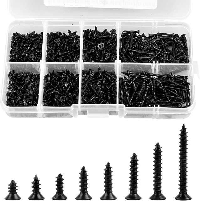 800 Pcs M2 Self Tapping Screw Assortment Set M2 Flat Head Self-Tapping Screws Black M2 Wood Screws Small Stainless Steel Screws with Box Tiny Countersunk Cross Head Screws for Appliance Repair 4-16 mm