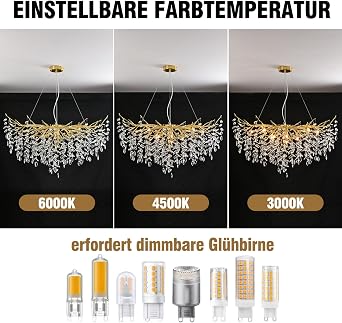 AHXIAOZN Modern Crystal Chandelier, Luxury Raindrop Crystal Pendant Light, Gold Finish, Glam Chandelier for Dining Room, Living Room, Bedroom, Entryway