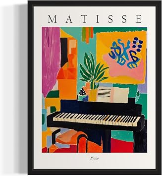 Piano Inspired Henri Matisse Landscape Framed Poster Art Print - Matisse Wall Art Exhibition Collections Artwork Aesthetic for Bedroom Bathroom Living Room Decor 107 Piano, 10"L x 8"W, Black Frame