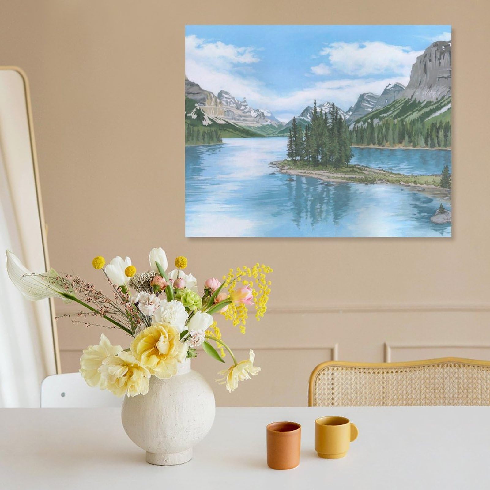 Amazon.co.jp: 絵画 湖畔の山の風景画インテリア 絵画 カナダの現代