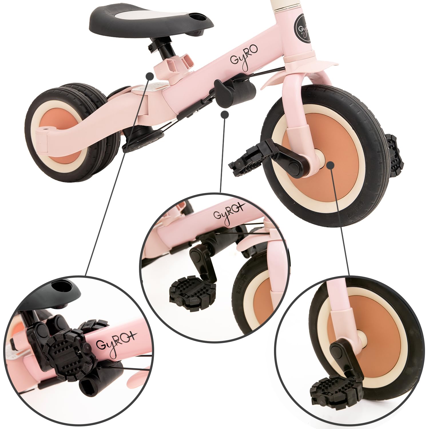 Olmitos - Triciclo evolutivo per bambini 5 in 1, bicicletta per bambini da 1 anno a 5 anni, da triciclo a bicicletta con o senza pedali, adattabile e trasformabile (Gyro + Rosa