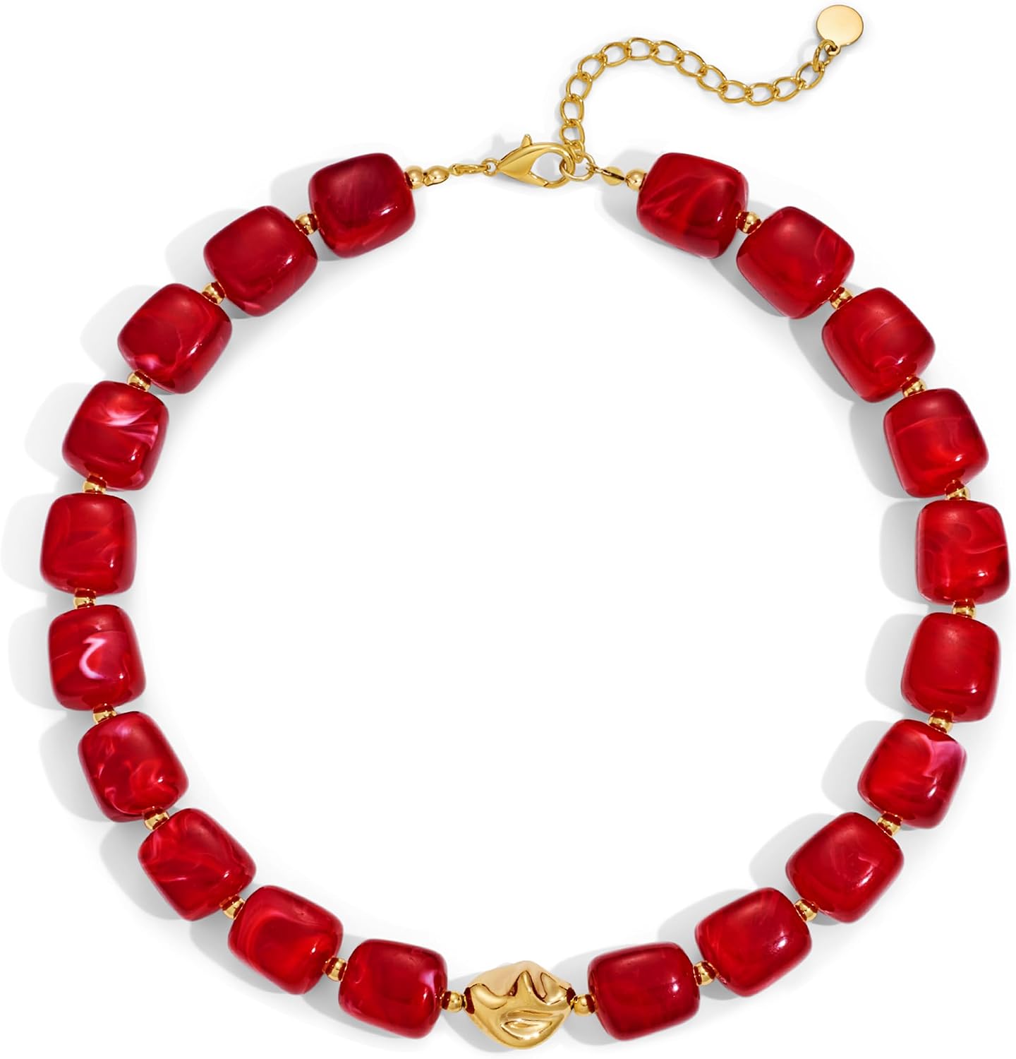 Chunky Beaded Necklace for Women Trendy Adjustable Statement Amber-Colored Acrylic Necklace with Square Resin Beads Summer Beach Vacation Jewelry
