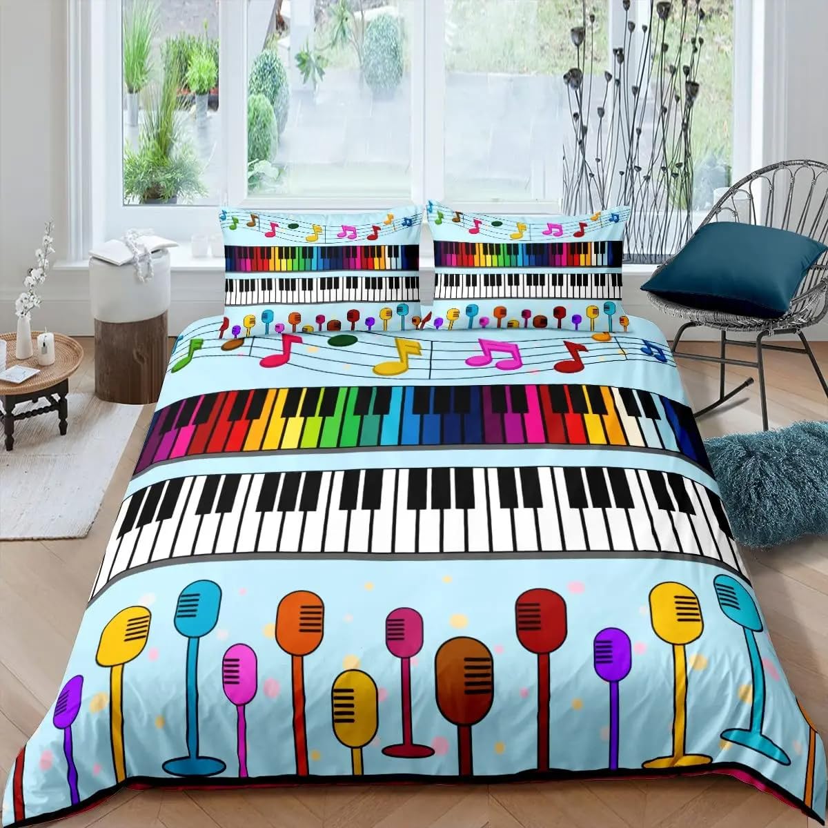 QBIDCSX King Size Duvet Cover Sets Piano King Size Bedding Sets Patterned Bed ding 230x220 cm and 2 Pillowcases 50x75 cm with Zipper - Warm & Ultra Soft Brushed Microfiber
