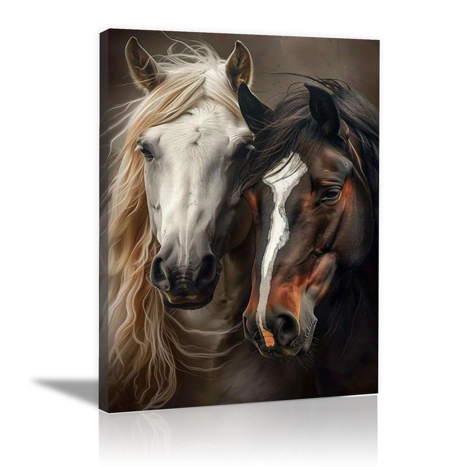 Cuadros decorativos en lienzo con retrato abstracto de dos caballos y marco blanco de lujo 8
