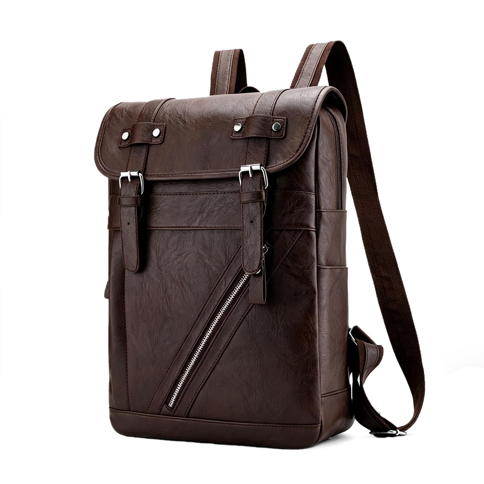 16 pulgadas impermeable antirobo PU portátil mochila, mochila de viaje casual, bolsillo urbano minimalista con correas de cojín de aire,Coffee