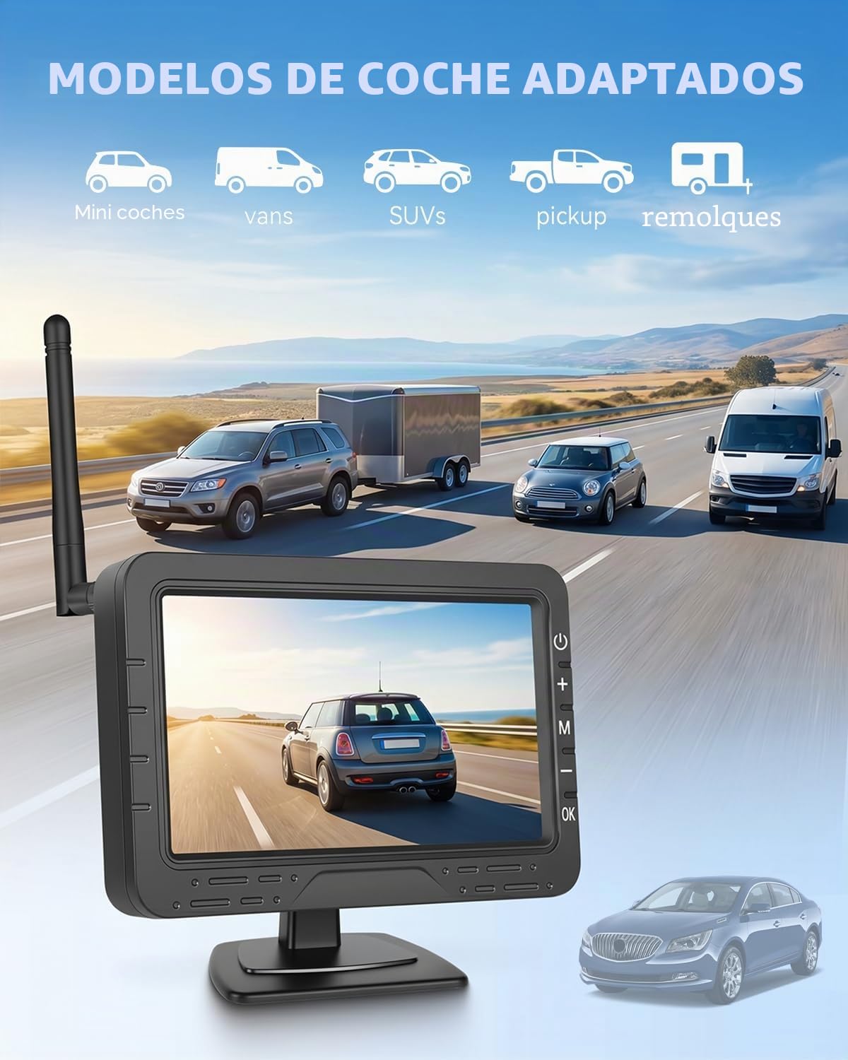 4,3" Wireless Cámara de Retroceso System para Mini-Auto Van SUV Pickup | Wireless Kit Cámara de Retroceso con Grado de Protección IP68 Función Visión Nocturna Cable de Cuadrícula DIY Gran Angular