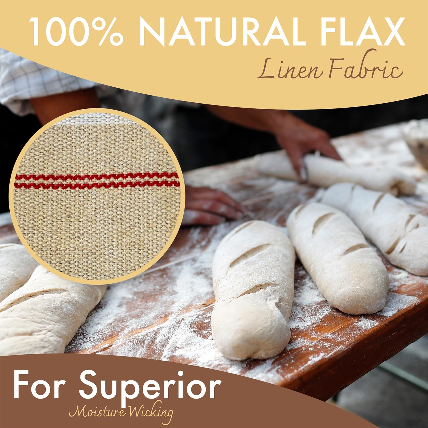 Professional Bakers Couche Extra Large 88,9 x 66 cm Premium Gärkörtuch, Baguette-Couche, Brotgärtuch für Teig, Baguettes, Brote – 100% natürliches Flachsleinen mit Bonus-Aufbewahrungstasche