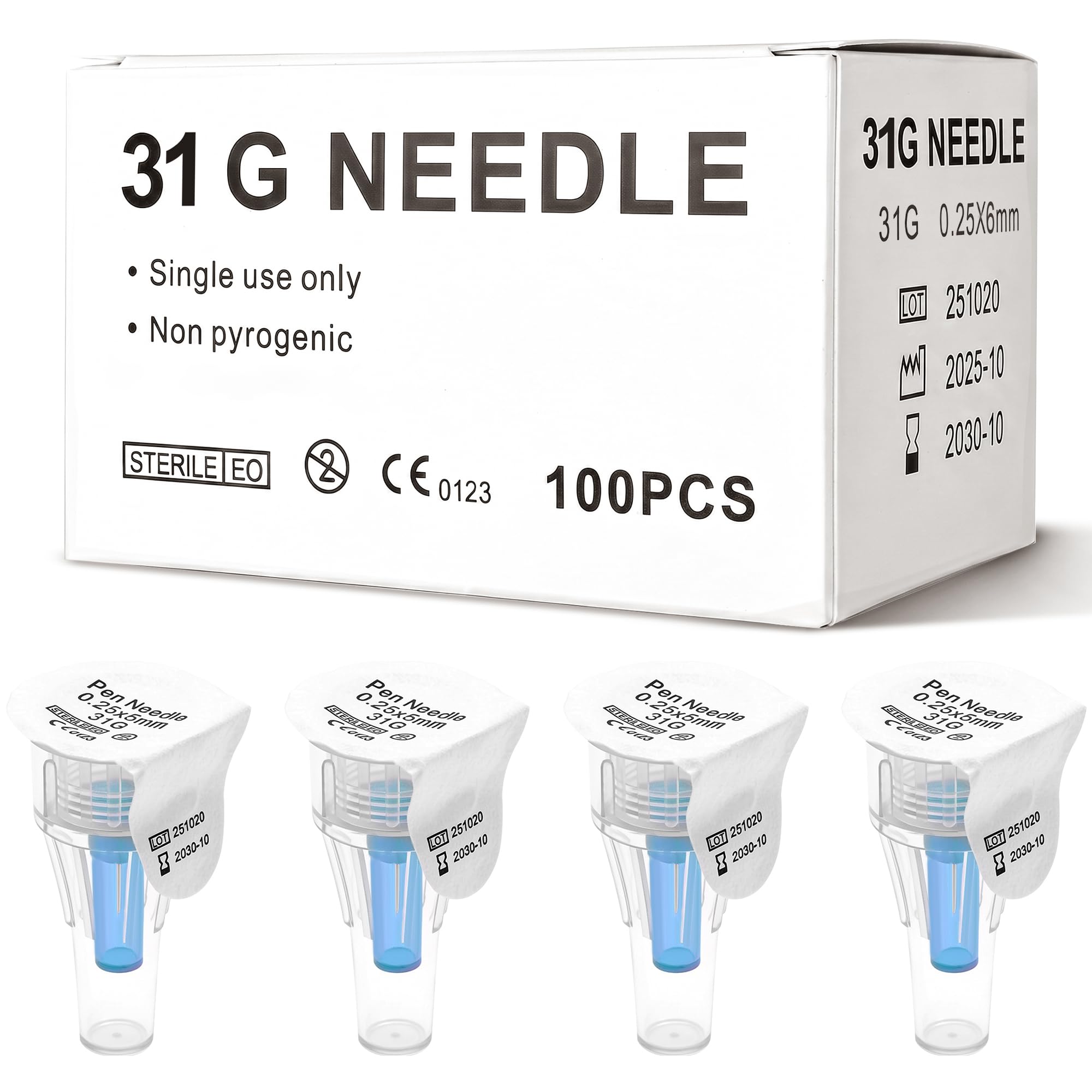 31G 6mm (1/4”) Needle, 100 Count