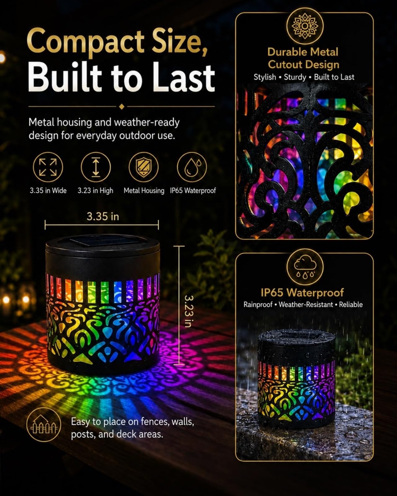 Decorative RGB Solar Mandala Lights, Luces Solares para Jardín y Valla, Resistentes al Agua, Ideales para Exteriores, Jardines, Patios, Macetas y Vallas (4PCS)
