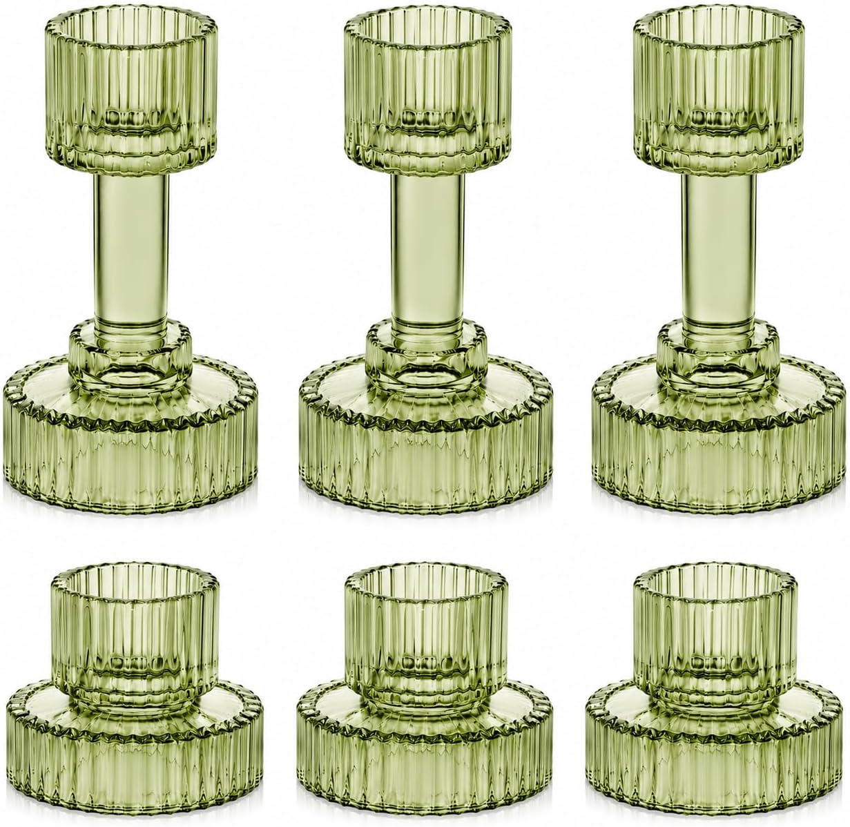 Lanttu Green Glass Taper Candle Holders Set of 6 Candlestick Holders Bulk