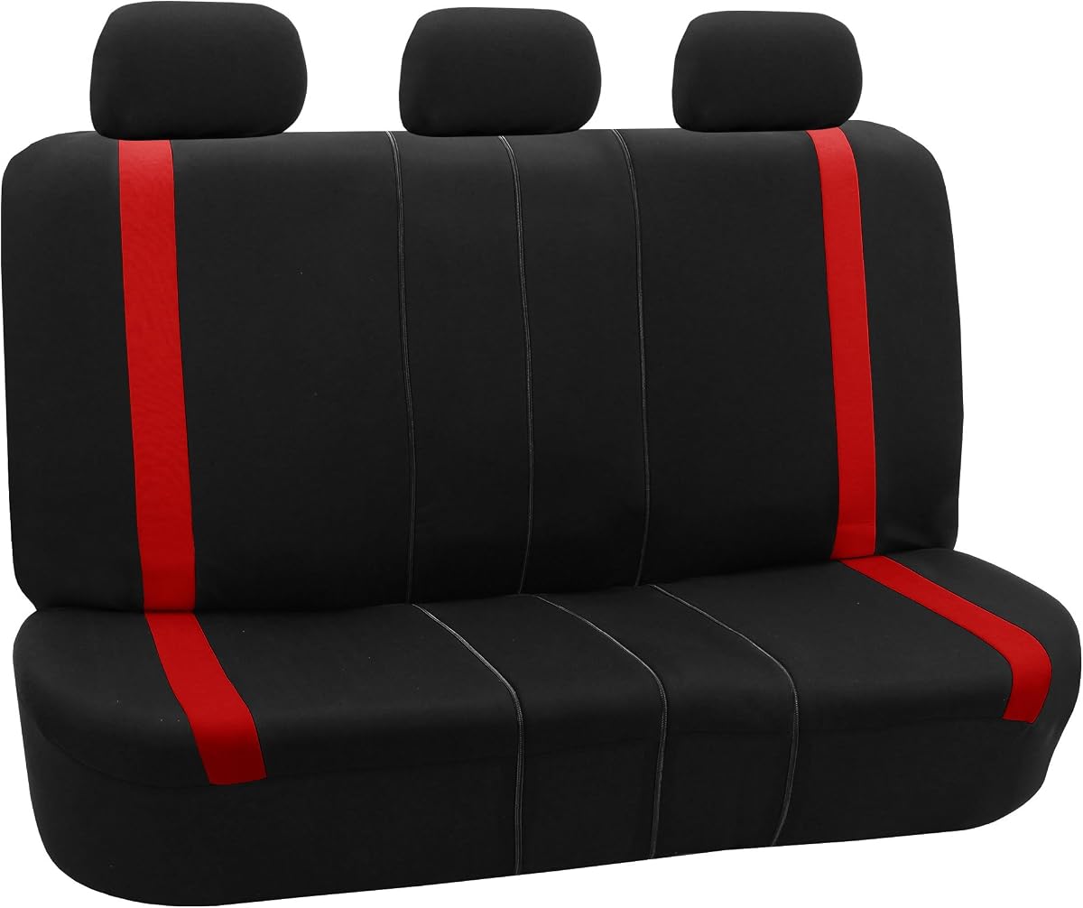 FH Group Funda de asiento de coche para asiento trasero, color rojo, funda de asiento trasero de ajuste universal, banco dividido, protector de asiento de coche de tela Cosmopolitan para perros y niños, accesorios interiores de coche para SUV, sedán y furgoneta