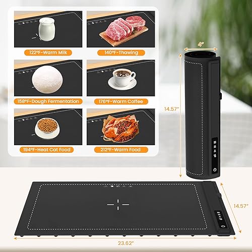 Miniatura 5 de Bandeja de calentamiento eléctrica con temperatura ajustable, tapete de calentamiento portátil para alimentos, calentador de alimentos de silicona