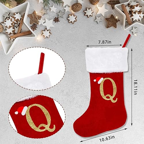Miniatura 9 de ALIBBON Medias de Navidad con monograma de 20 pulgadas con iniciales, medias grandes de terciopelo rojo con puño de felpa blanca súper suave, medias