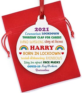 Born In Lockdown Christmas Decoration - Personalised Babys 1st First Christmas 2020 Ornament Boy Girl Son Daughter - Baby Lockdown Gifts - Baby Lockdown 2020 Keepsake - Rainbow Christmas Bauble