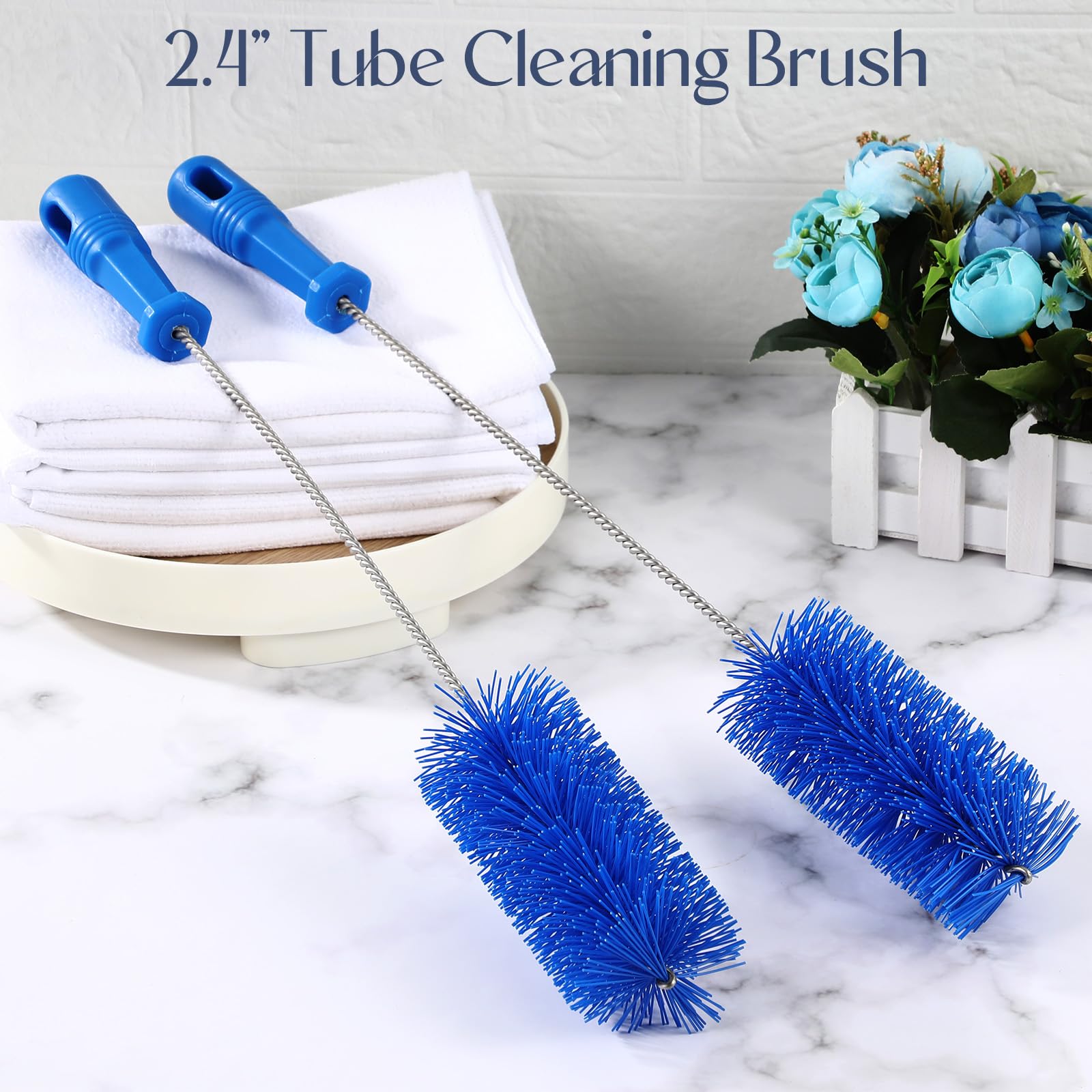 Baderke 2 cepillos de limpieza de tubos azules de 2.4 pulgadas, cepillo de limpieza de tubo de ducha, cepillo de drenaje para limpiar desagües, cepillo largo, cepillo de plástico, herramienta de