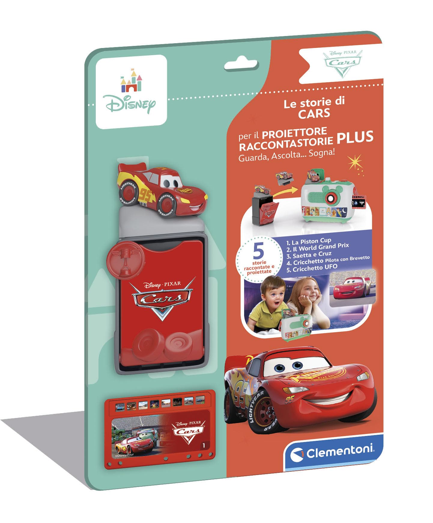 Clementoni Disney Baby Ricarica Cars Proiettore Raccontastorie Plus, Storyteller Bambini 2+ Anni, 5 Storie Raccontate e Proiettate, Gioco Elettronico Parlante Portatile, Lingua Italiana, 17587