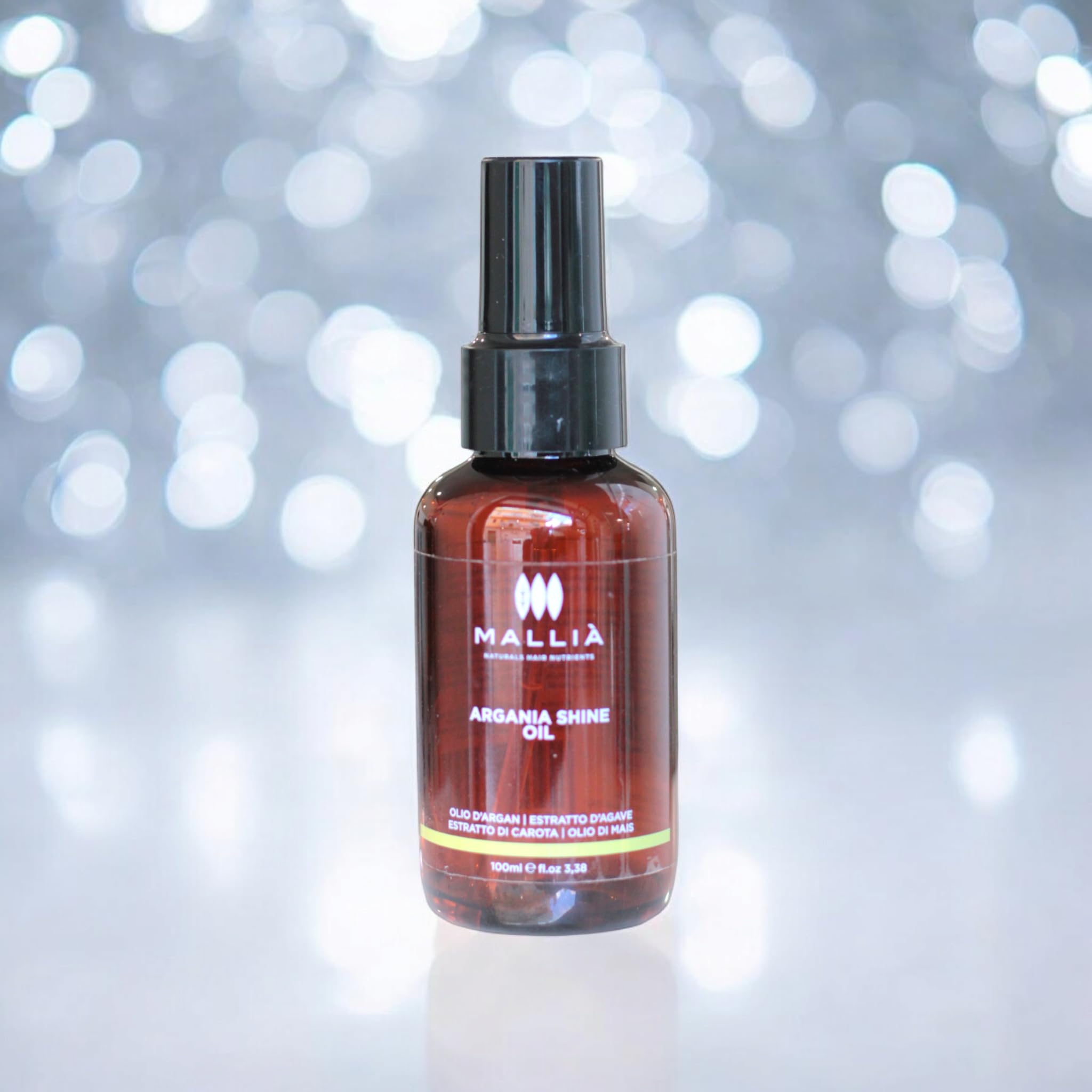 Mallià Argania Shine Oil Arganöl für Haare, flüssige Kristalle gegen Frizz, Politur und Versiegelung mit Doppelspitzen, 100 ml