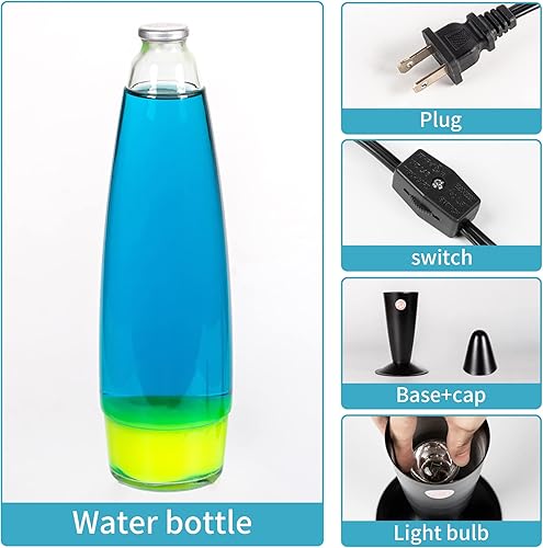 Miniatura 2 de EDIER Lámpara de magma, lámpara de movimiento negra de 16 pulgadas, azul con cera amarilla, luz nocturna relajante para adultos, luz nocturna para