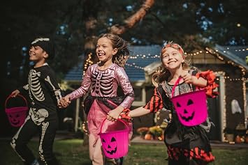 GiftExpress Pink Light Up Halloween Pumpkin Bucket - Plastic Jack O Lantern w/Glow In The Dark Handles - Trick Or Treat Candy Basket & Cauldron Decoration Pail For Kids