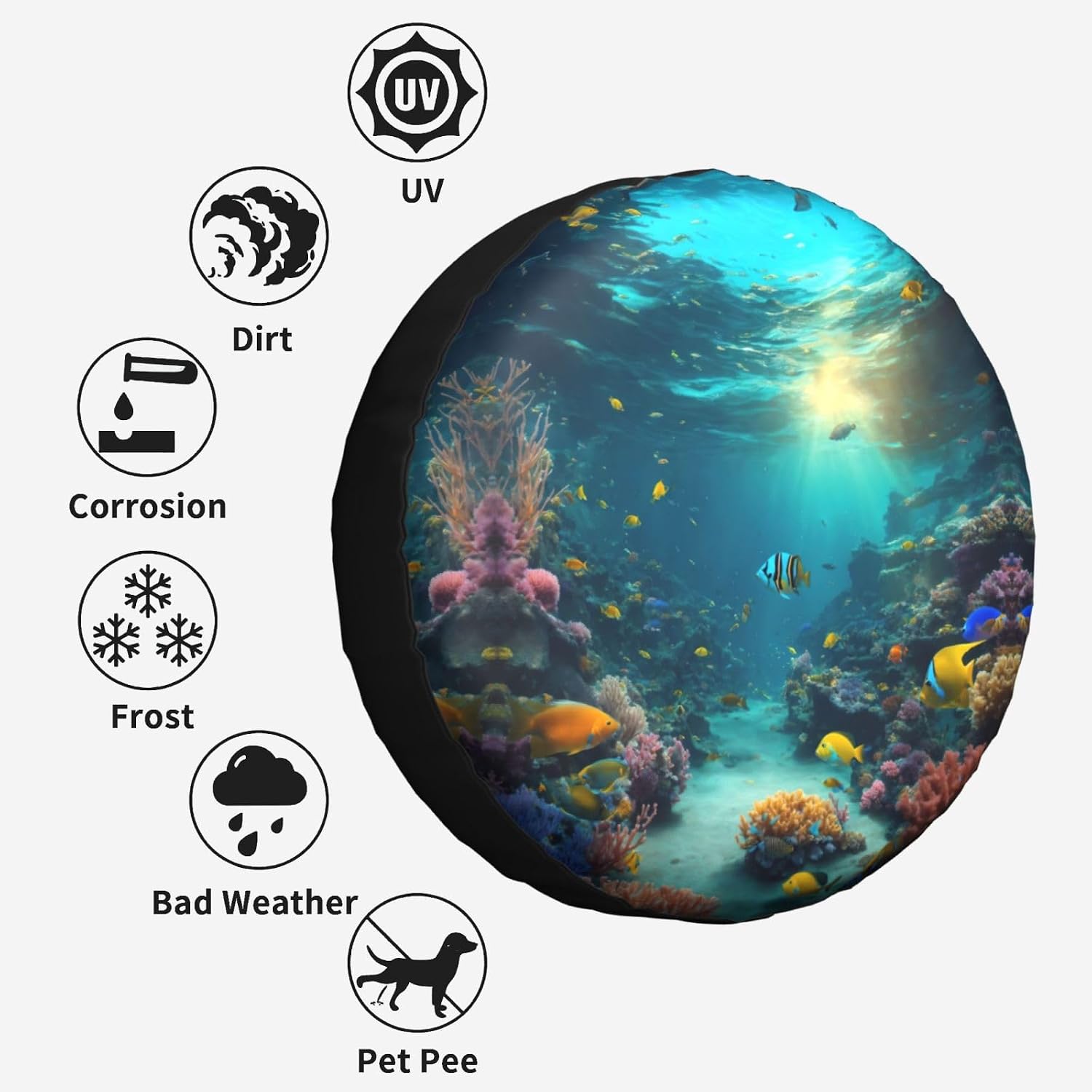 Cute Blue Fish Print Tire Cover Universal Spare Wheel for Trailer Rv SUV Truck Camper Travel Accessories